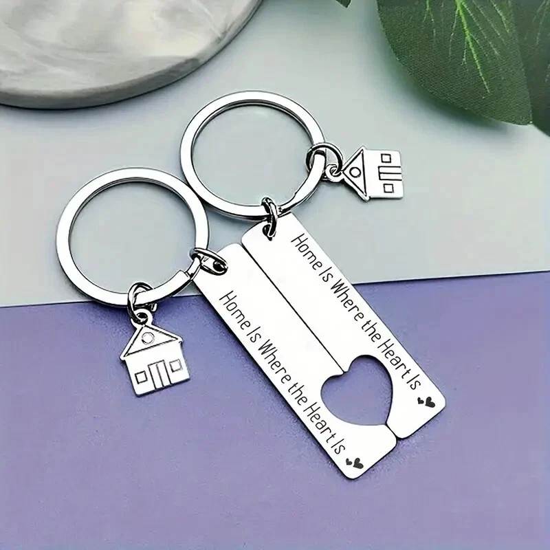 SET 2 PORTACHIAVI IN ACCIAIO INOSSIDABILE PER COPPIE CASA AMORE FIDANZATI REGALI - Immagine 4 di 4