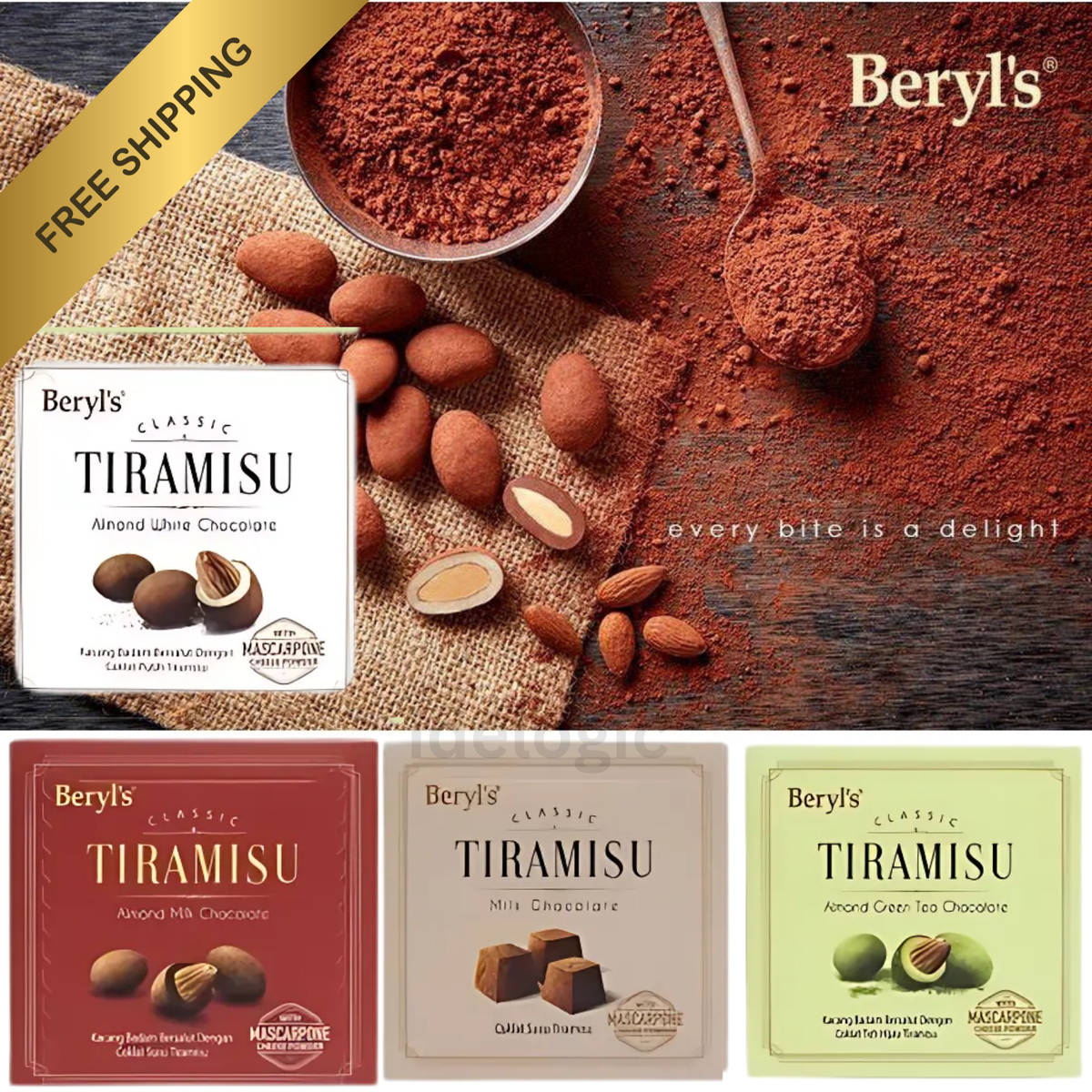 Beryl's Tiramisu Series Chocolate (65g x 4 Pack) Amond Milk