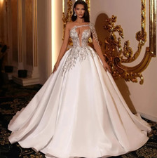 Stain Beading Wedding Dresses Bridal Gowns Beads Crystals Lace One Shoulder