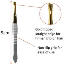 Gold Tipped Slanted Tip Tweezers Angled Precision Eyebrow Hair Pluckers Steel UK