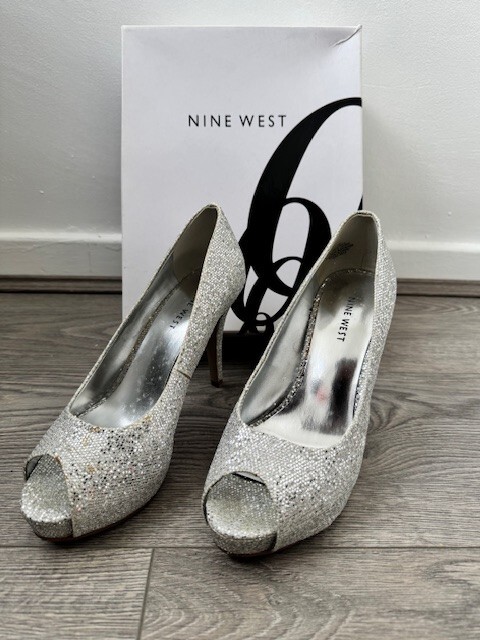 Glitter Heels Nine West Silver Pumps Glitter Nine West White Pumps