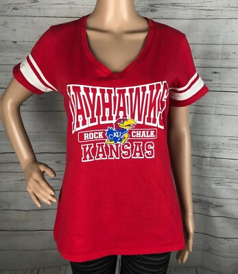 University of Kansas KU Jayhawks T-Shirt Medium Red White Varsity Stripe Casual 