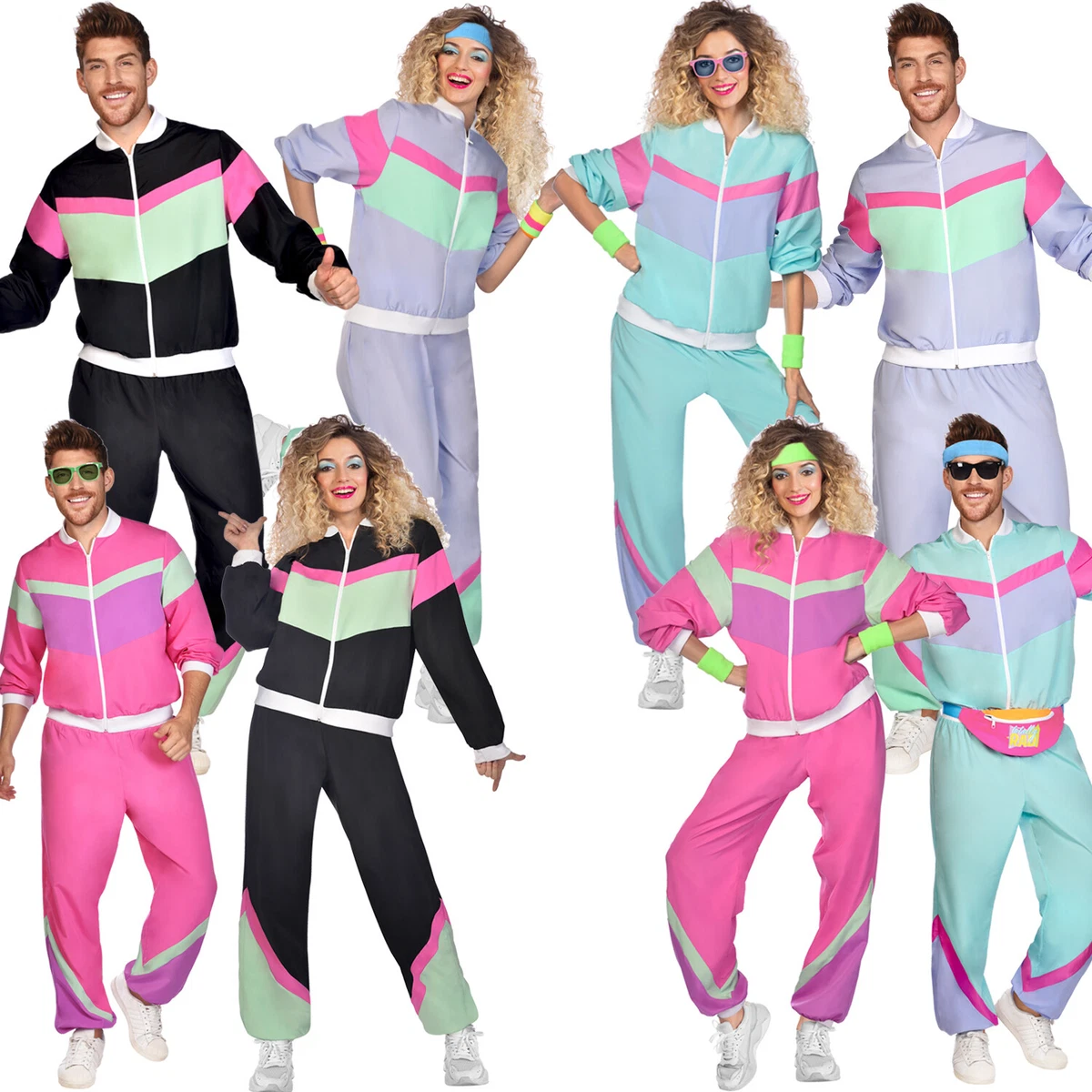 Adults Jogging Shell Suit Fancy Dress Runner Costume 80s Mens Ladies  Tracksuit