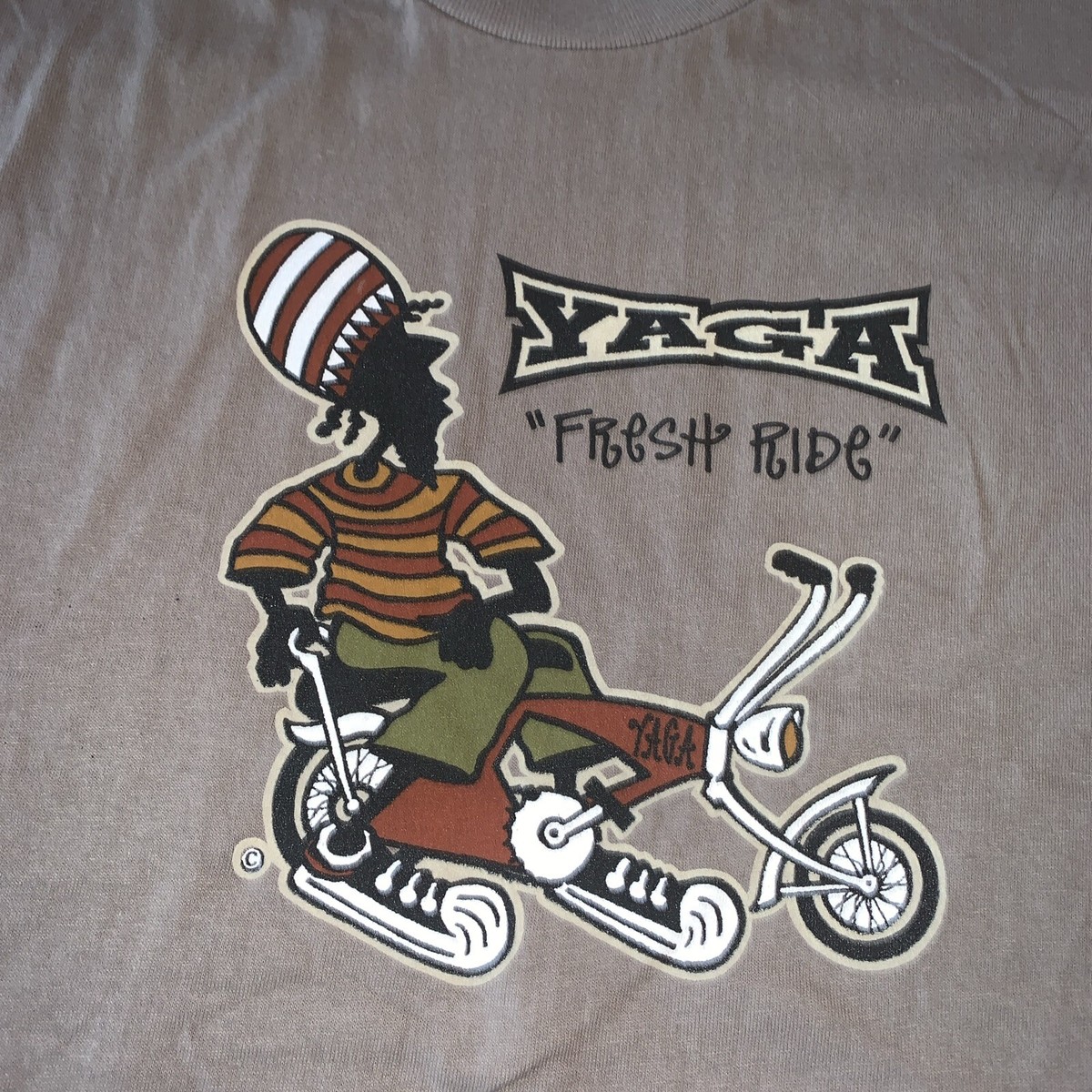 Vintage Yaga T-Shirt Mens M Tan 90s FRESH RIDE Surf Skate Rasta