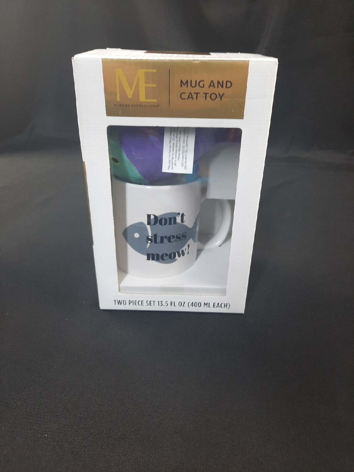 NEW MODERN EXPRESSIONS MUG & CAT TOY SET DON’T STRESS MEOW 13.5 oz eBay