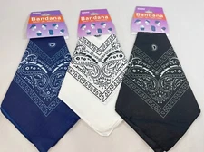 Lots of 3 Bandana Wrap Scarf Paisley Face Cover Head Unisex Blue Black White
