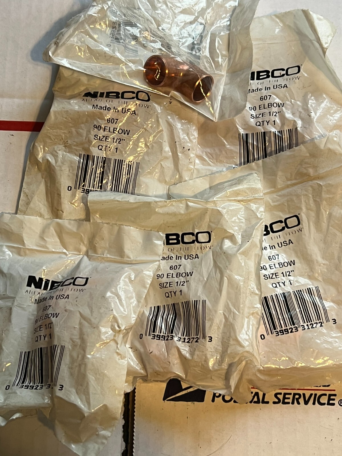 lot of 6 nos surplus copper nibco 1/2" 607 90 elbow