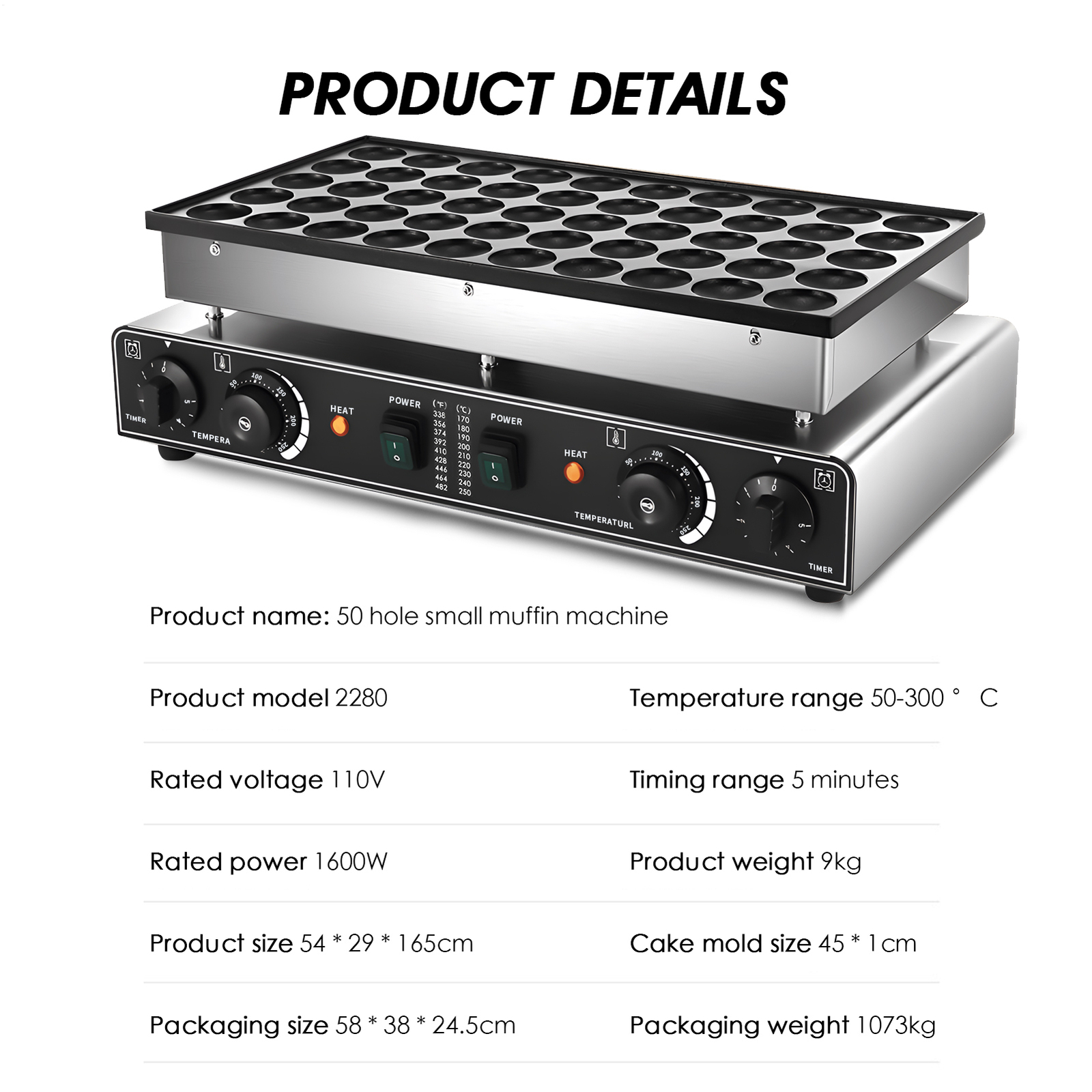 50-Hole Mini Electric Waffle Maker Pancake Muffin Baker with Timer-image