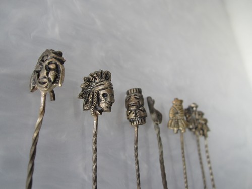 SET OF 7 NICE ORIGINAL VINTAGE SOLID 800 SILVER OLIVE COCKTAIL PICKS - Picture 5 of 17