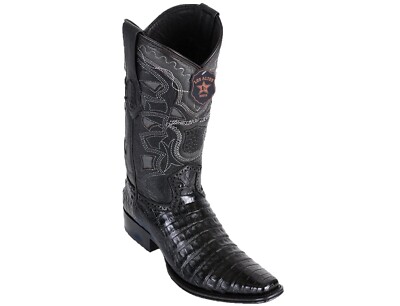 Los Altos CAIMAN CROCODILE BLACK European Square Toe WESTERN BOOT D 768205