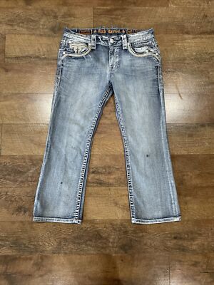 Rock Revival Jeans Mens Size 36 Blue Brayen Slim Boot Thick Stitch Stretch  Denim