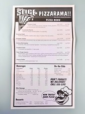 Slice Of Life Pizza Menu for The Adventures Of Willy Beamish (Amiga, IBM, Mac)