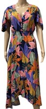 NWT Abel The Label Dress Maxi Hi/Lo Multicolor Floral Short Sleeve Anthropologie