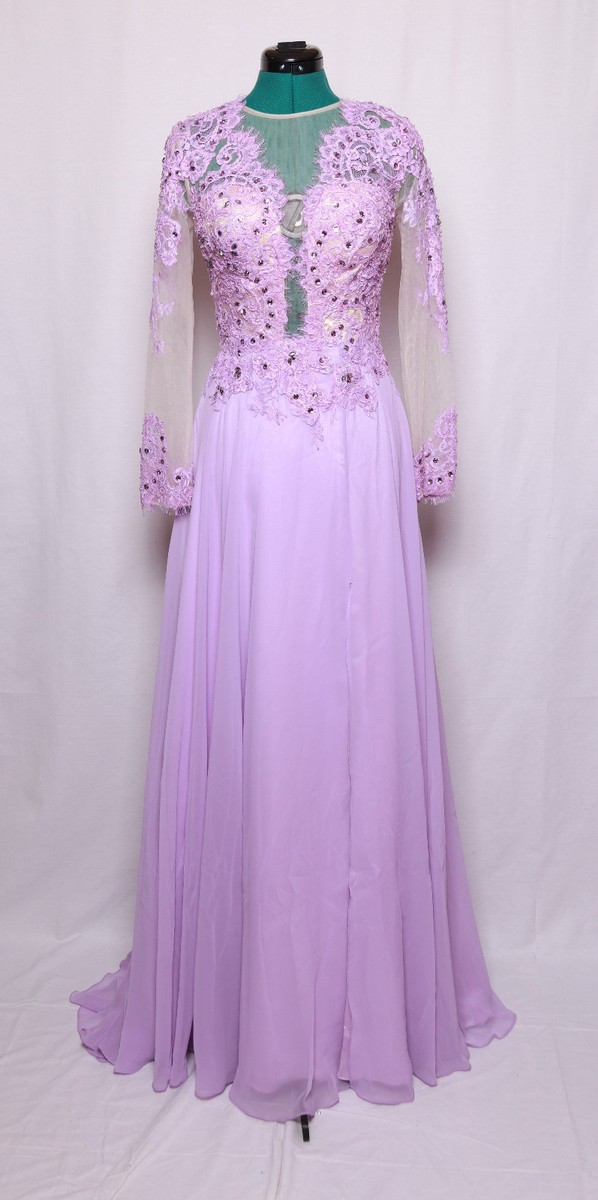 chiffon prom dress with sheer embroidered bodice Embroidered Sheer-Corset Long Prom Dress