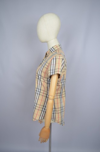 Womens Burberry London Nova Check Plaid Short S/S Shirt Size M P2P 18'8" Luxury - Picture 7 of 13