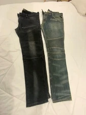 LOT OF 2 MOTO JEANS RING OF FIRE BLACK & EMBELLISH BLUE ACID 34 X 32