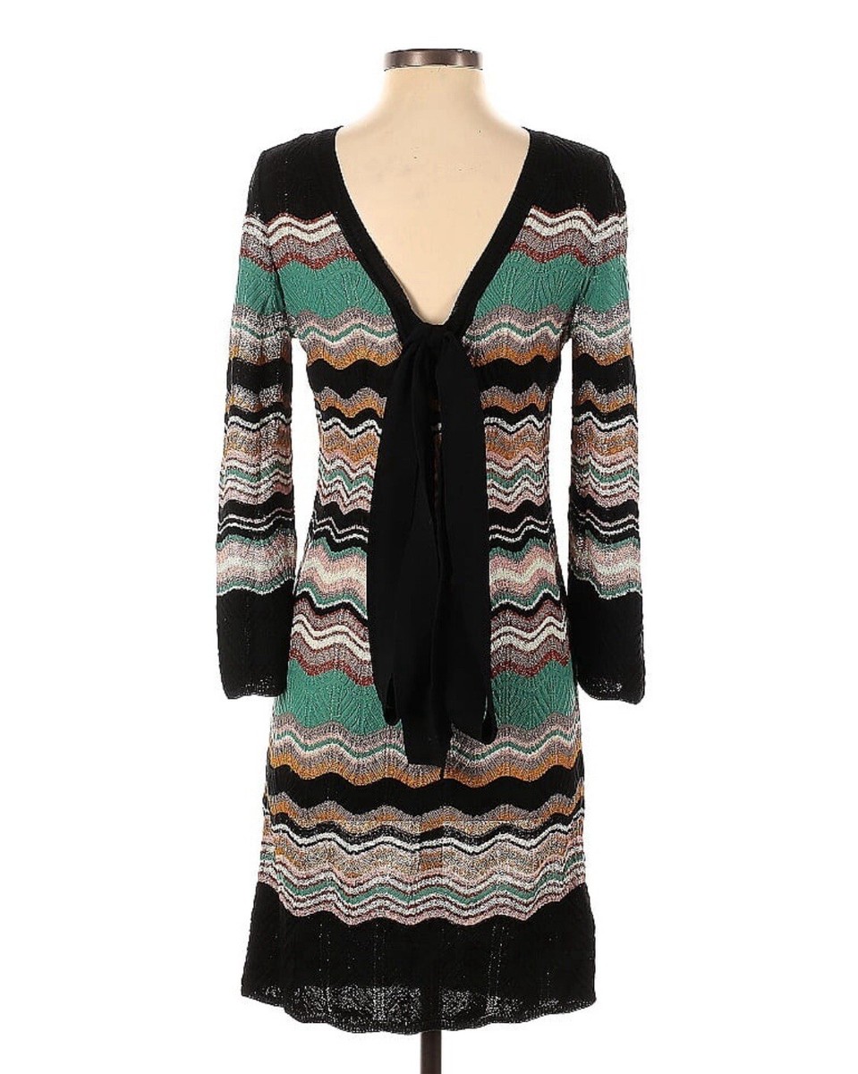 Missoni Mini Dress Striped Zig Zag Knit Long Sleeve 36 Wool
