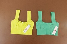 AttiFall Womens XS Green Lime Square Neck Wireless Pullover Sport Bra 2 Pack NWT