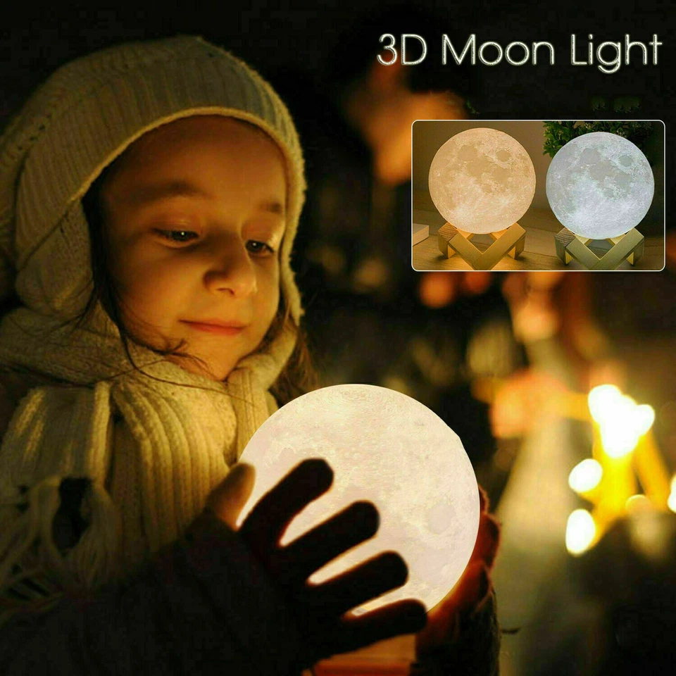 3D Lunar Moon Lamp Dimmable Moonlight LED Night Light Touch Pat Remote 10-20cm - image 2 of 4