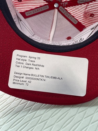 Zephyr Alabama Snapback Baseball Cap OS Mesh Red White Outdoor University NEW - Picture 6 of 7