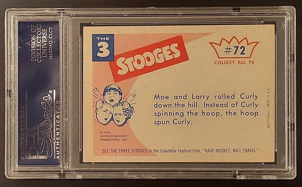 1959 Fleer The 3 Stooges 'Give Me Back My Hula Hoop' #72 PSA Graded - Image 3 of 3