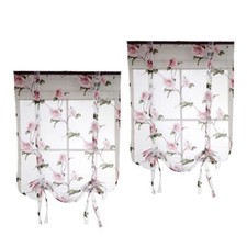 2pcs Flower Roman Curtain Shade Tie Up Small Window Voile Drape Sheer 80x100cm