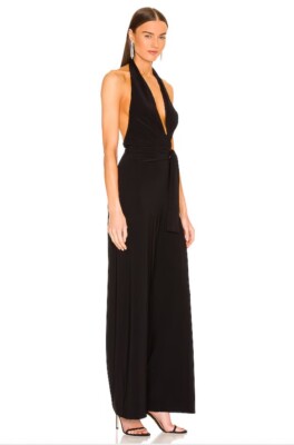 Norma Kamali Halter Wrap Straight Leg Jumpsuit Black S NWT $165 | eBay