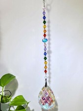 Chakra Suncatcher 76mm AB high quality prism with crystal beads, silver clasp