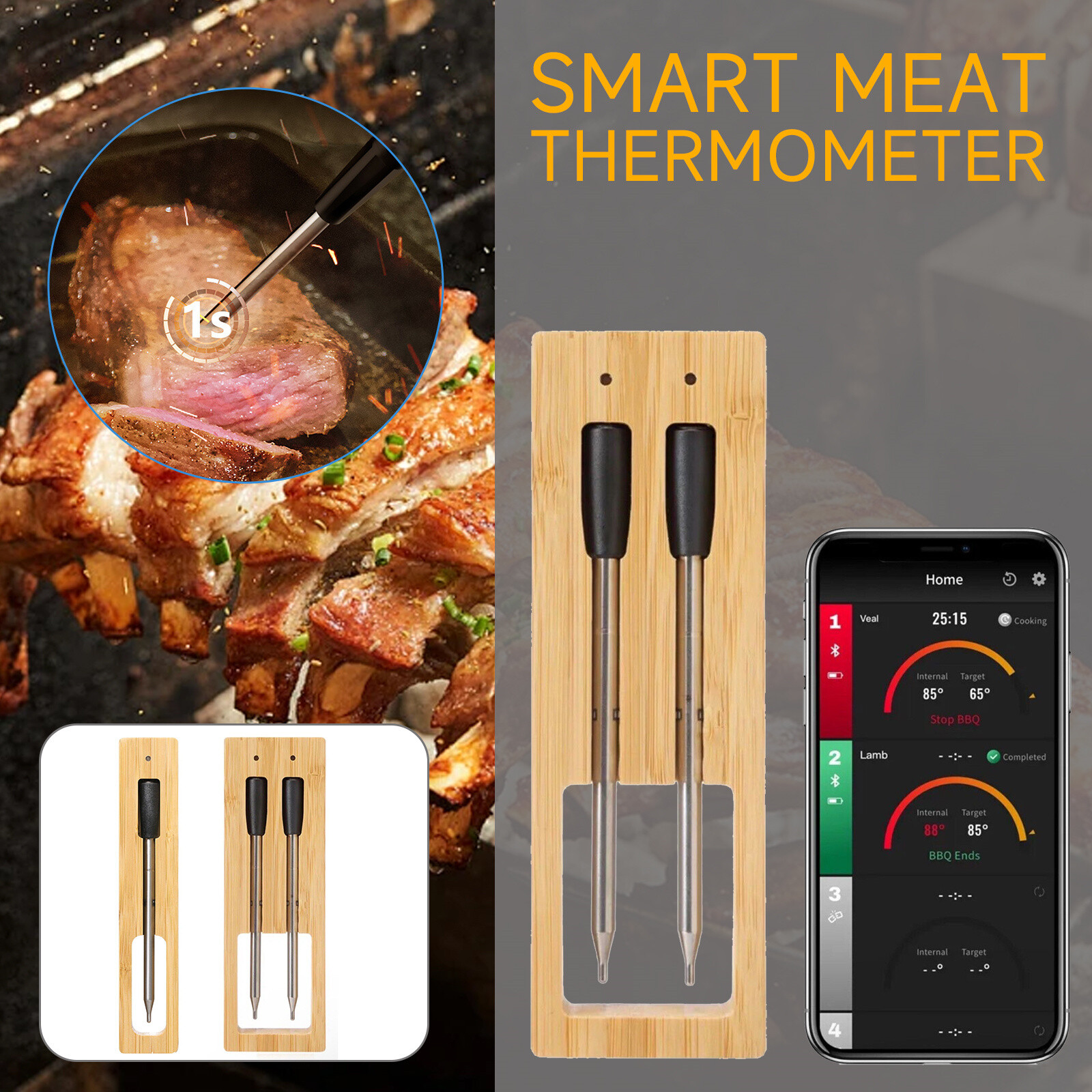 Smart Bluetooth Meat Thermometer with 165ft Wireless Range – Fast Shipping-image