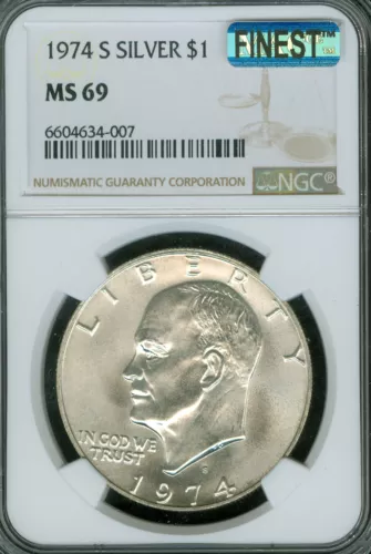 1974 S EISENHOWER SILVER DOLLAR NGC MS69 MAC FINEST & SPOTLESS  .