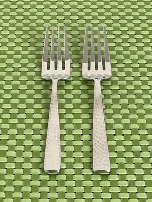 Mikasa OLIVER Stainless 2 Salad Forks 18/10 Satin Hammered Flat Tip Flatware