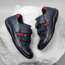 Prada Sport Americas Cup Vintage Strap Y2K Blue Leather Trainers Shoes EU34 US4