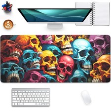 Scary Skeleton Mouse Pad Desk Pad,Colourful Skull Extended Gaming Mouse Mat w...