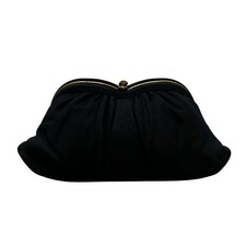 Vintage L And M Women s Black Satin With Gold Frame Pouch Evening Clutch