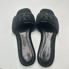 Tory Burch Eleanor Pave Slides Slip On Velvet Sandal Black Women's US 8 M NWOB