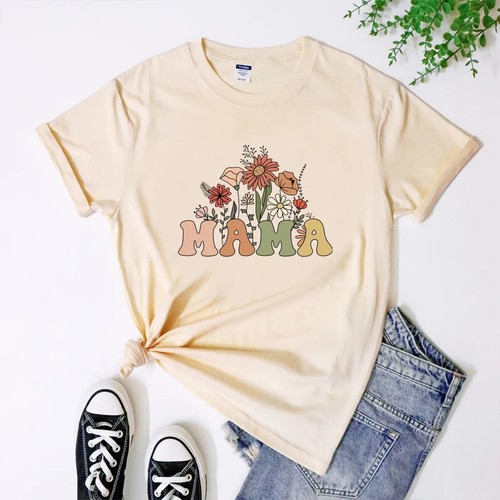 Retro Floral Mama T-Shirt Cute Mother's Day Gift, Color Options - 第 59/122 張圖片