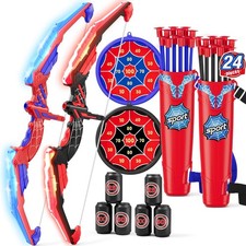 2PCS Bow and Arrow for Kids, LED Light Up Archery Set with 24 Suction Cup Arr...
