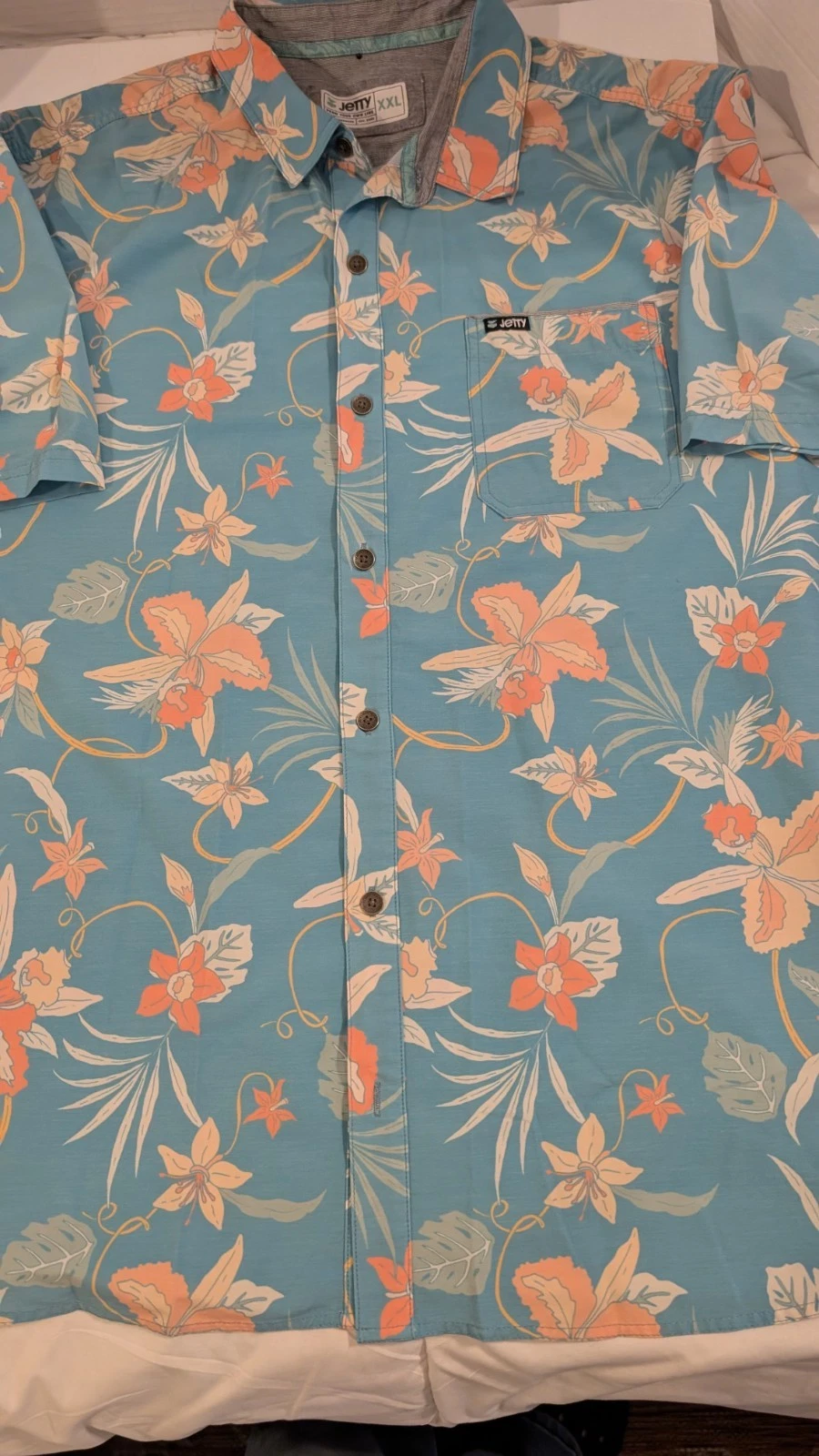 Men's Jetty Soft Green, Orange & Cream Button Up Collar Hawaiian Shirt Size XXL