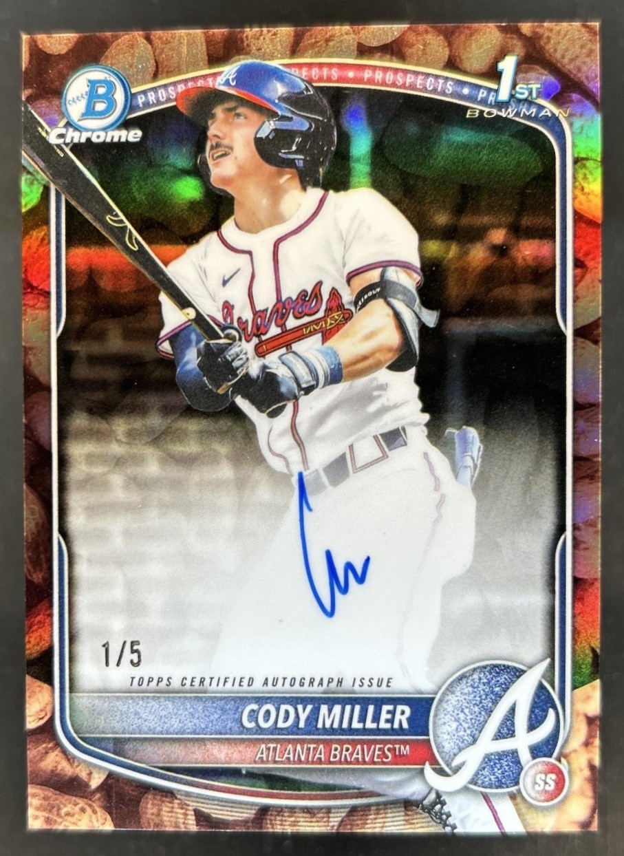 2025 Bowman Draft Cody Miller Chrome Auto Peanuts Refractor 1st #/5 Braves