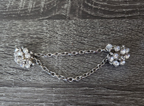 Silver Tone Metal Flower Scarf Clip Clear Simulated Rhinestones Chain Women