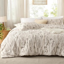 Queen Size Down Comforter Set - Beige 3-Piece Floral Bedding Set