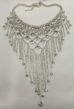 Stunning Cascading Rhinestone Fringe Bridal Bib Style Necklace