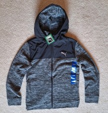 Puma Boys Jacket Youth Large 14-16 Black Gray Full Zip Fleece Sweatshirt Jacket