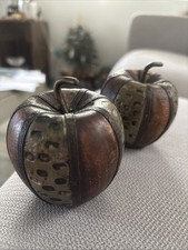Set Of 2 Charles Marcak folk art turned wooden decorative apple