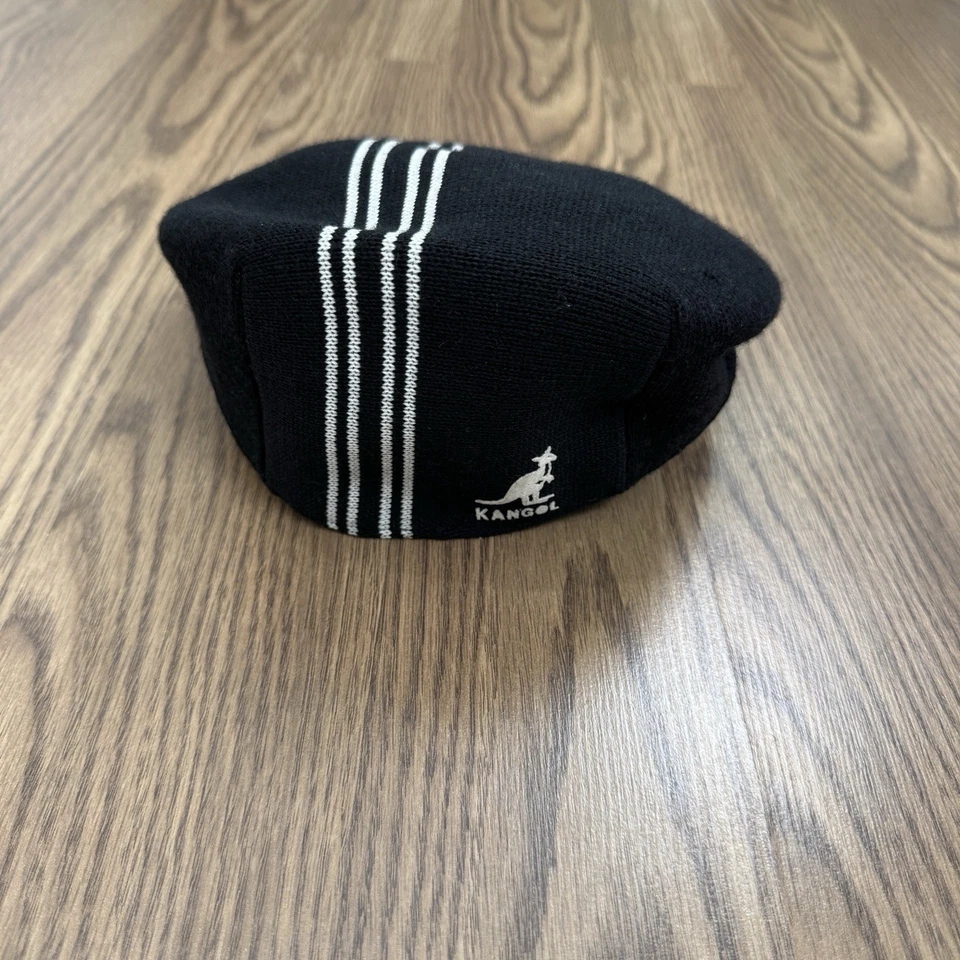 Sombrero de Regata Kangol De Colección Para Hombres S/M Negro Rayas Tejido Lana Newsboy Cabbie Retro Foto 4 de 4