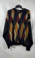 Bachrach Men's Geometric Crewneck Sweater Black Vintage 90s Made in USA Sz XL