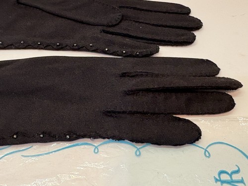 Vintage Van Raalte Gloves Long Black Nylon Beaded Evening Women Size 7 - Picture 4 of 12