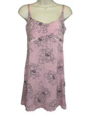 Victoria's Secret Cami Gown Medium Pink Gray Floral Lace Trim Coquette Fairy Y2K