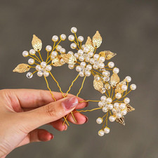 Pearl Bride Wedding Hair Pins Leaf Bridal Head Piece Flower Hair Accessories for
