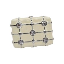 Cocktail Stretch Crystal Ring Enamel Stretch Silver Tone OSFM Rectangle